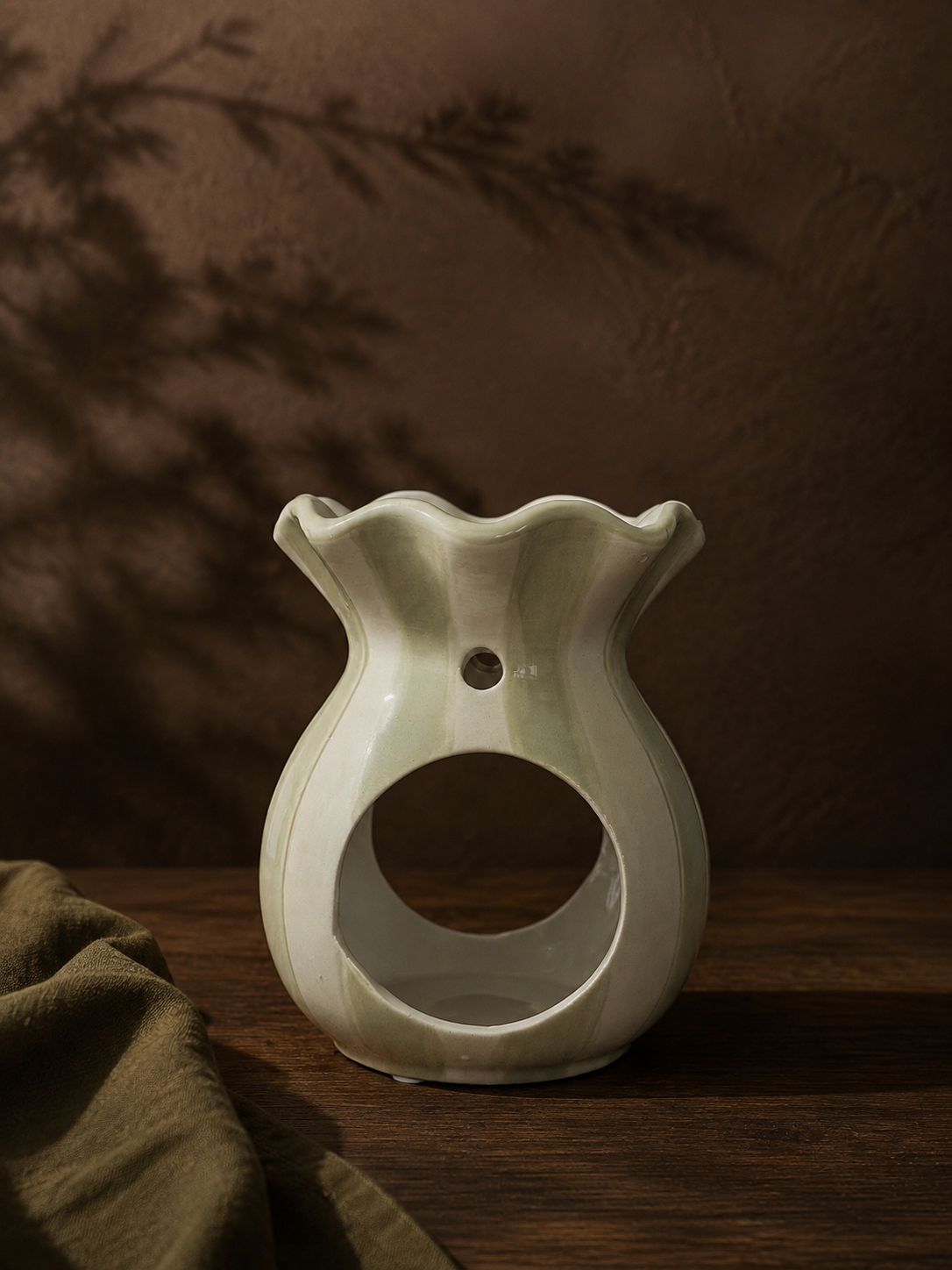 Sage & Ivory Striped Ruffle Wax Melt Burner