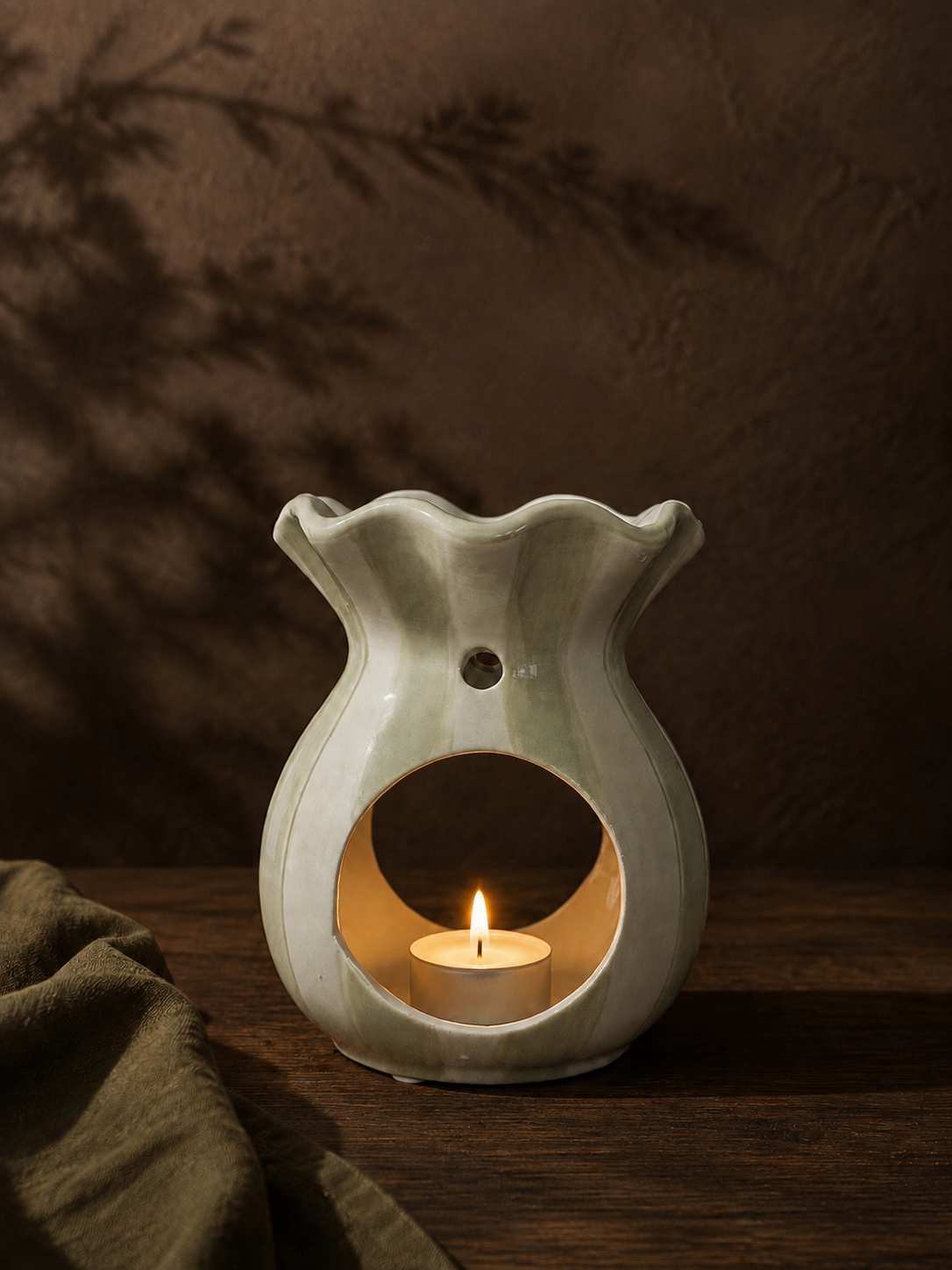 Sage & Ivory Striped Ruffle Wax Melt Burner
