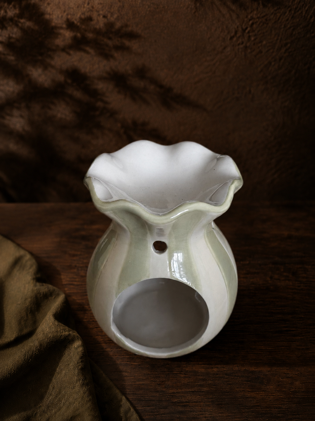 Sage & Ivory Striped Ruffle Wax Melt Burner